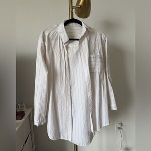 Korean White Striped Button-Up Shirt